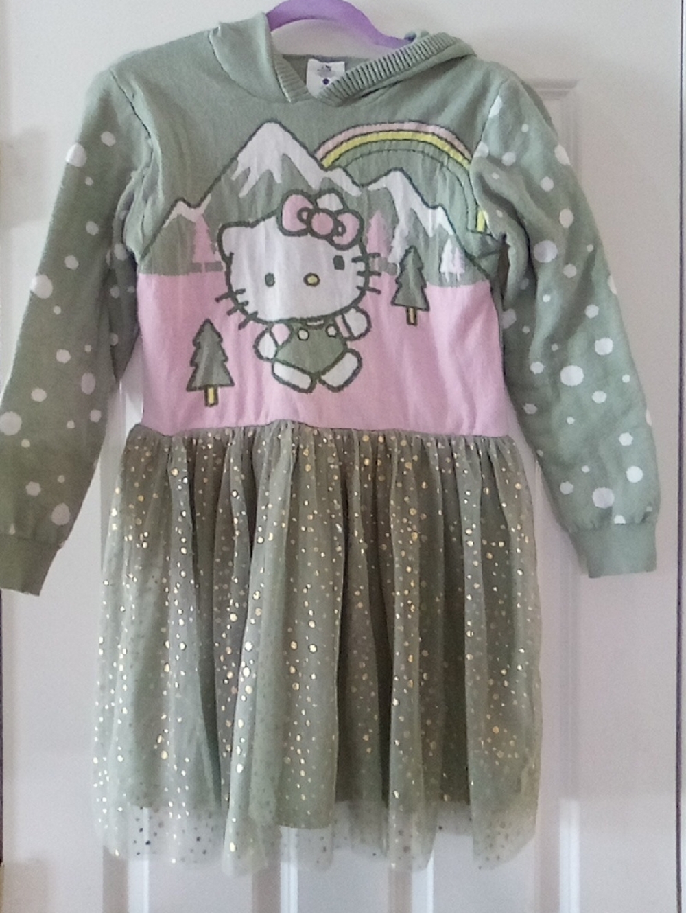 Hello Kitty Green & Pink Glitter Tulle Hoodie Dress Size Large